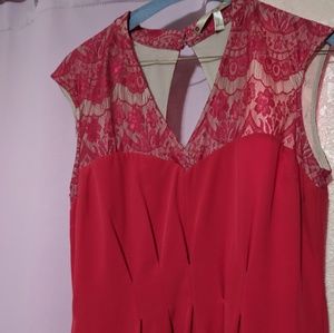 Red high-low lace dress